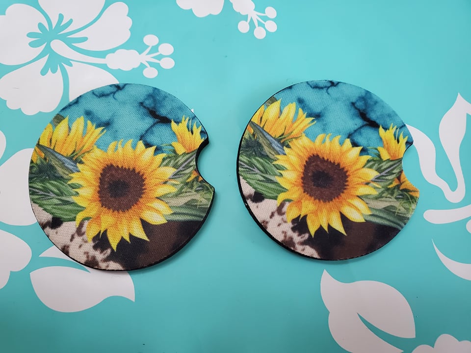 Car Coasters - Sunflowers & Cows