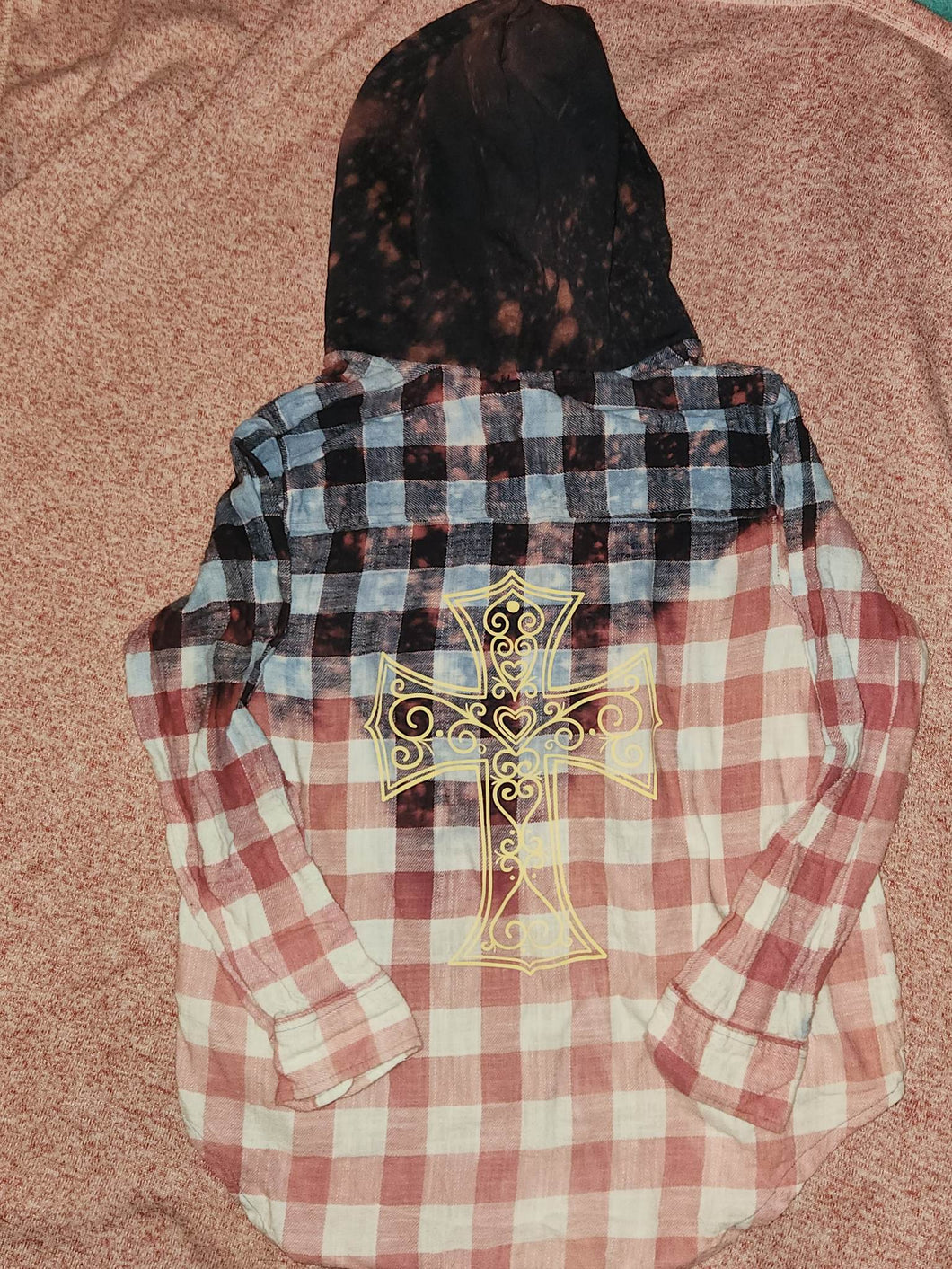Bleached Button Up Hoodie - Cross